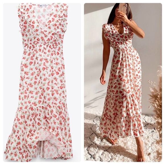 Zara Floral Print Dress Ruffled New - Picture 1 of 9